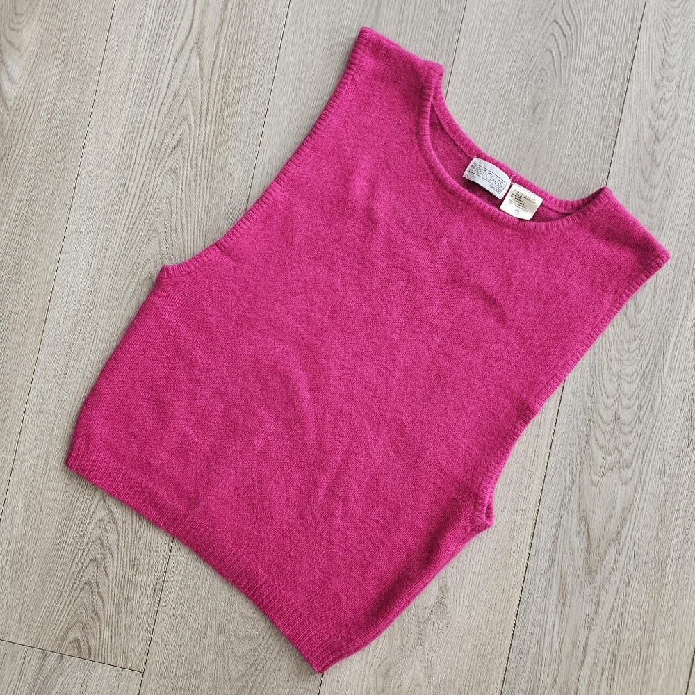 Vintage First Class Angora & Lambswool‎ Sleeveless Hot Pink Barbie Top, Small